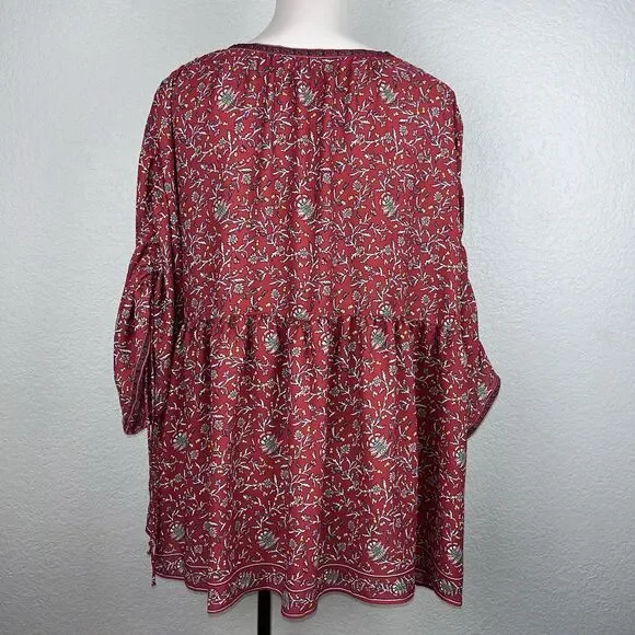 Max Studio Women's Red Floral Lightweight Long Sleeve Boho Tunic Top 1X - Picture 6 of 10